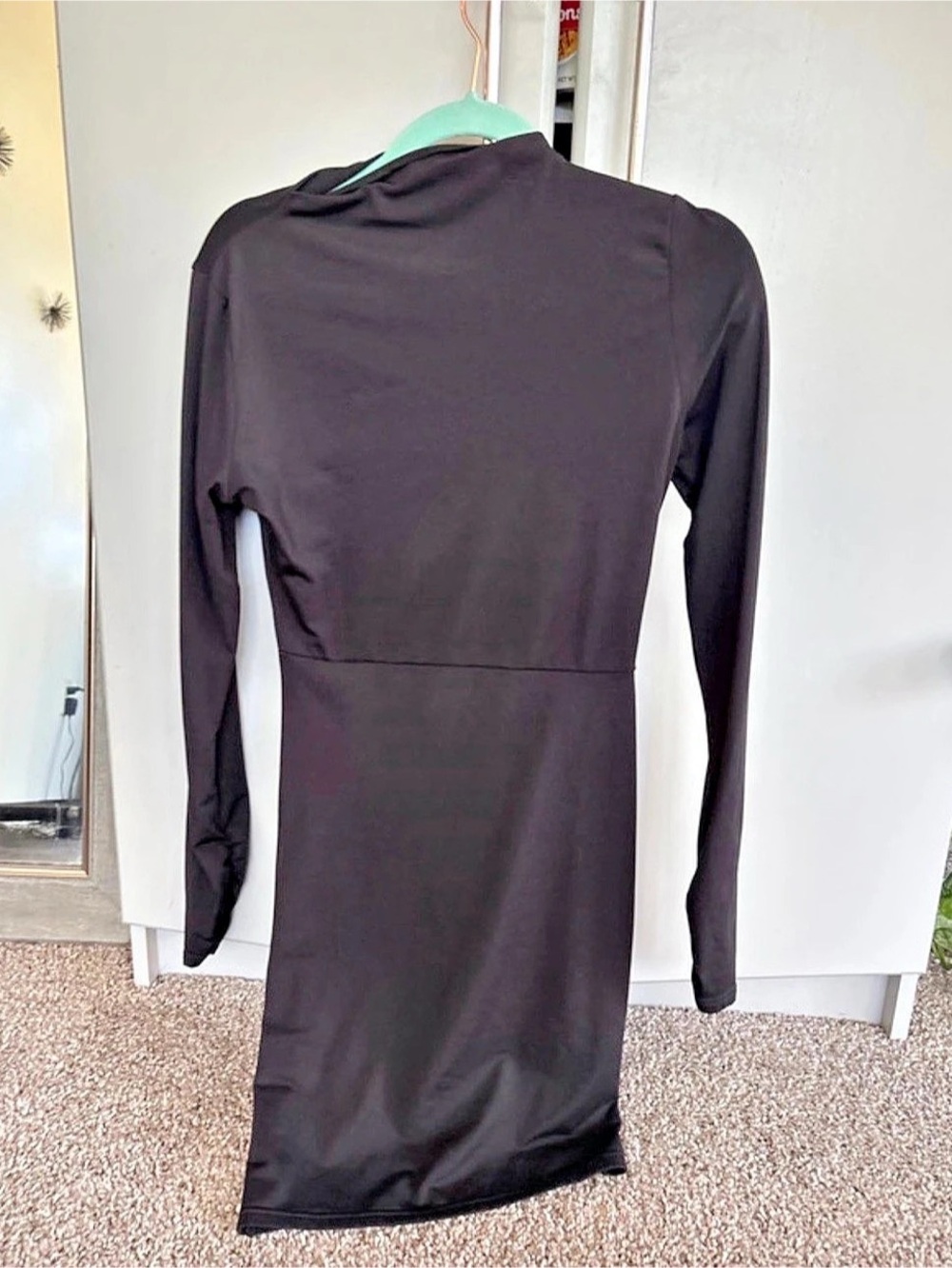 Ruched Long Sleeve Mini Dress in Black Like New